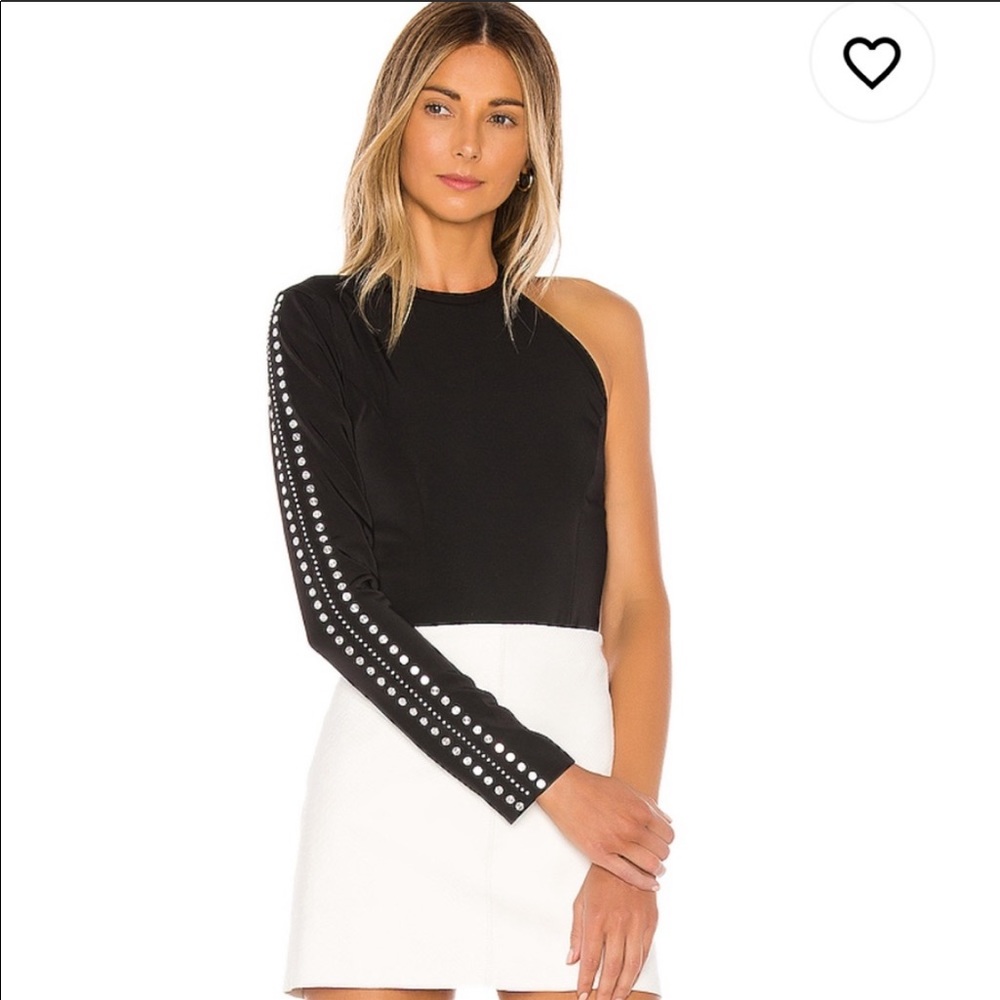 NBD Black One-Shoulder Studded Bodysuit